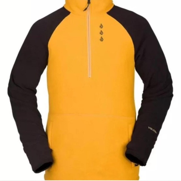 NWT Volcom Polartec Half-Zip Pullover Fleece Jacket, Men's Small, Black Yellow - Picture 1 of 6
